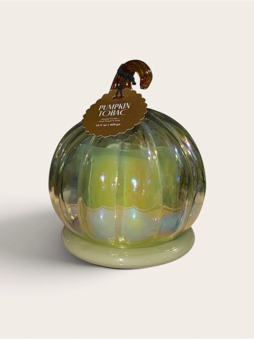 Anthropologie styled  Pumpkin Tabac scented Glass Pumpkin Cloche Candle
